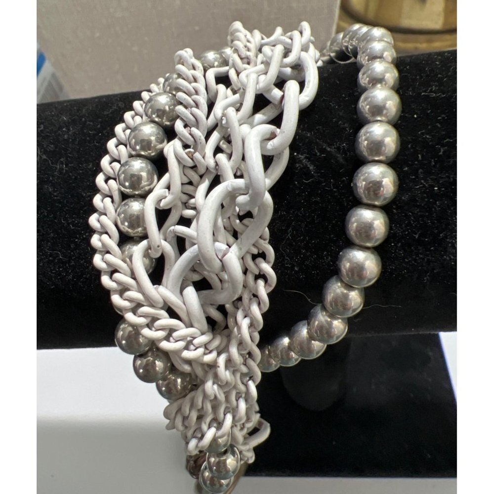 White Coated Link Multi-Strand Bracelet -- 7.5"